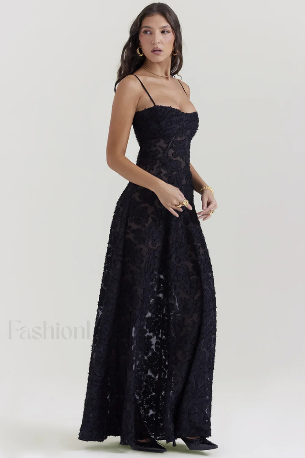 Serena Vintage Black Charming Printed Maxi Dress