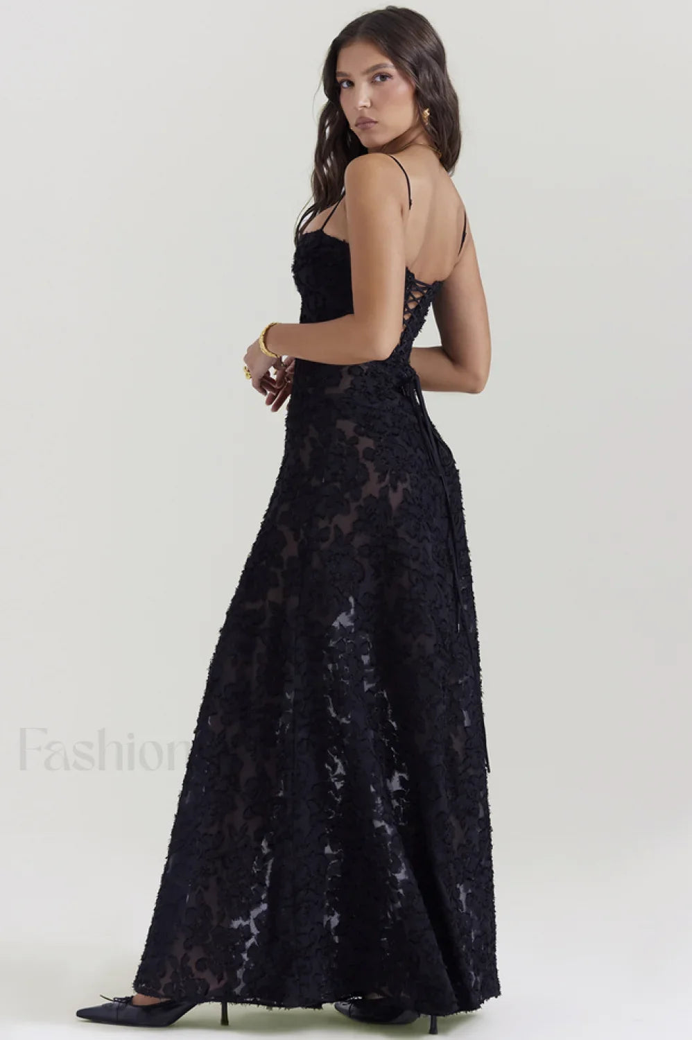 Serena Vintage Black Charming Printed Maxi Dress