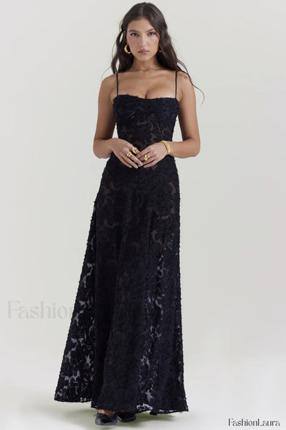 Serena Vintage Black Charming Printed Maxi Dress