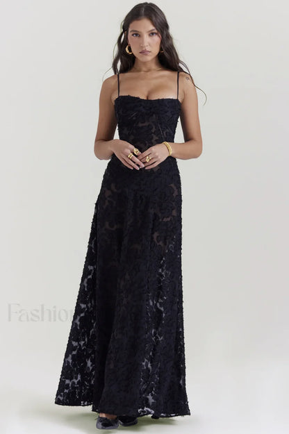 Serena Vintage Black Charming Printed Maxi Dress