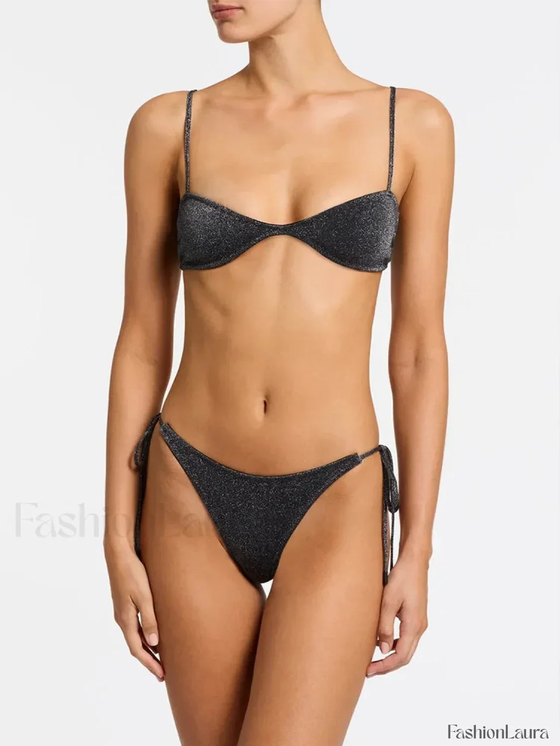 Shiny Solid Color Bikini Set