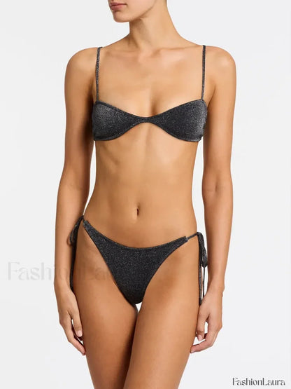 Shiny Solid Color Bikini Set