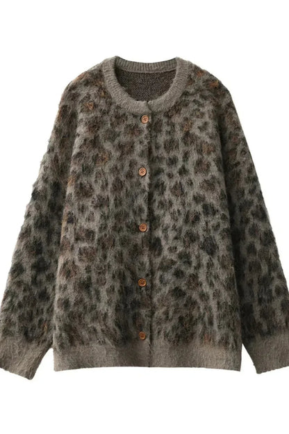 Single Breasted Leopard Print Cardigan