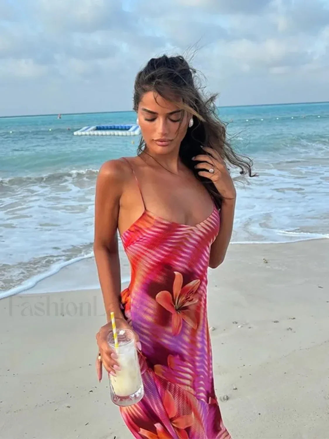 Sling Lace-Up Maxi Floral Dress