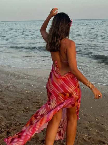 Sling Lace-Up Maxi Floral Dress