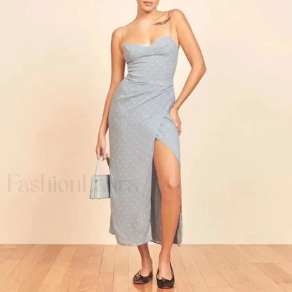 Slit Spaghetti Chiffon Floral Dress