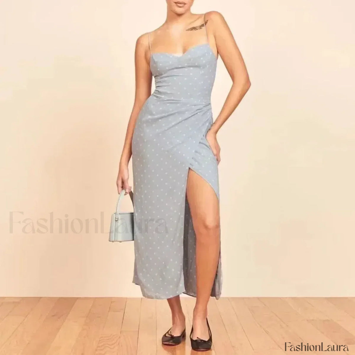 Slit Spaghetti Chiffon Floral Dress