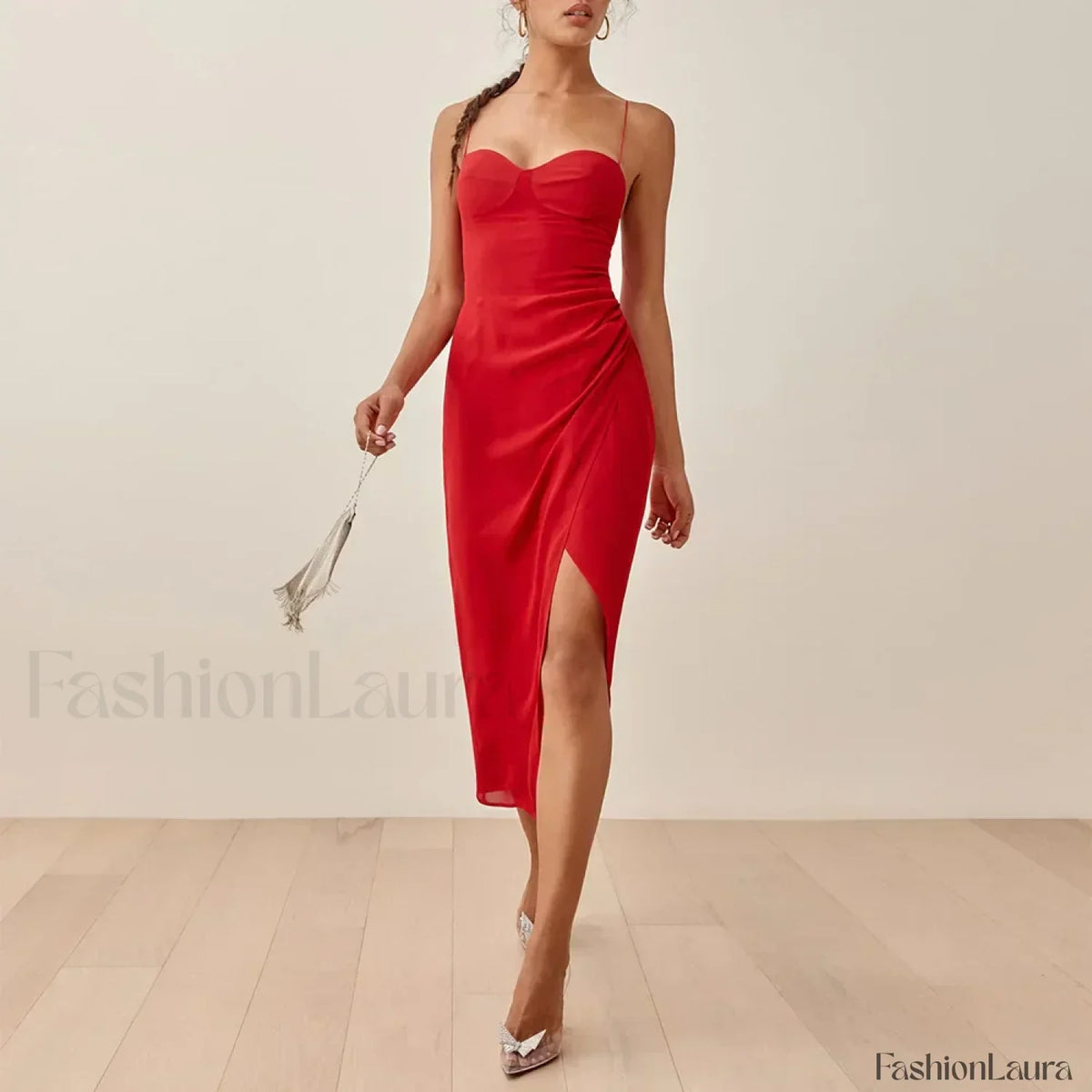 Slit Spaghetti Chiffon Floral Dress