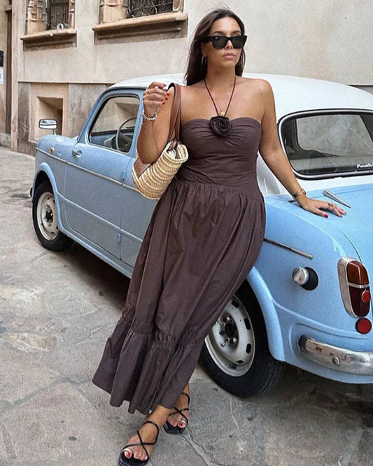 Kate Halterneck Flower Applique Midi Dress
