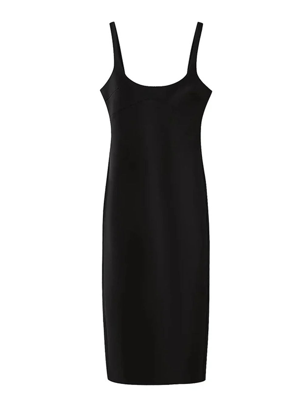 Scoop Neck Tank Strap Bustier Seam Bodycon Midi Dress