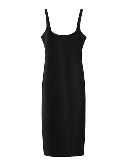 Scoop Neck Tank Strap Bustier Seam Bodycon Midi Dress