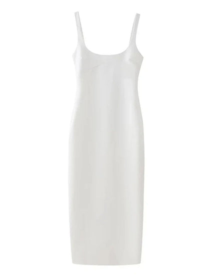 Scoop Neck Tank Strap Bustier Seam Bodycon Midi Dress