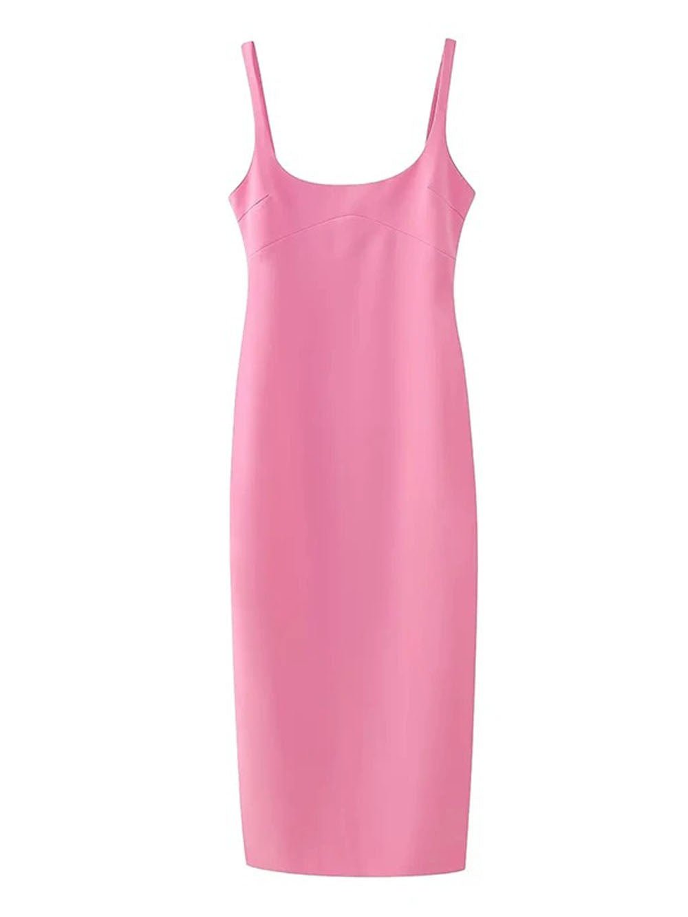 Scoop Neck Tank Strap Bustier Seam Bodycon Midi Dress