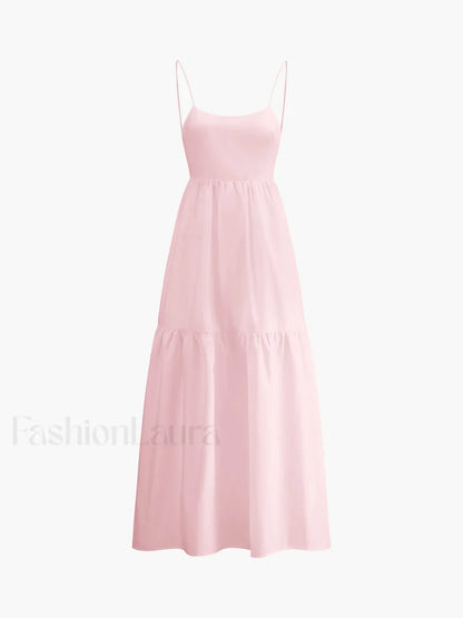 Solid Backless Long Dress