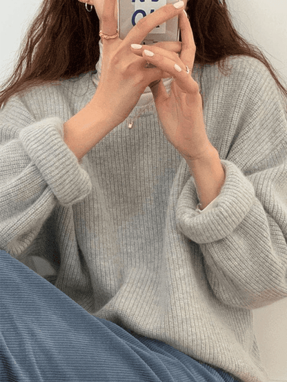 Solid Color Crew Neck Pullover Sweater