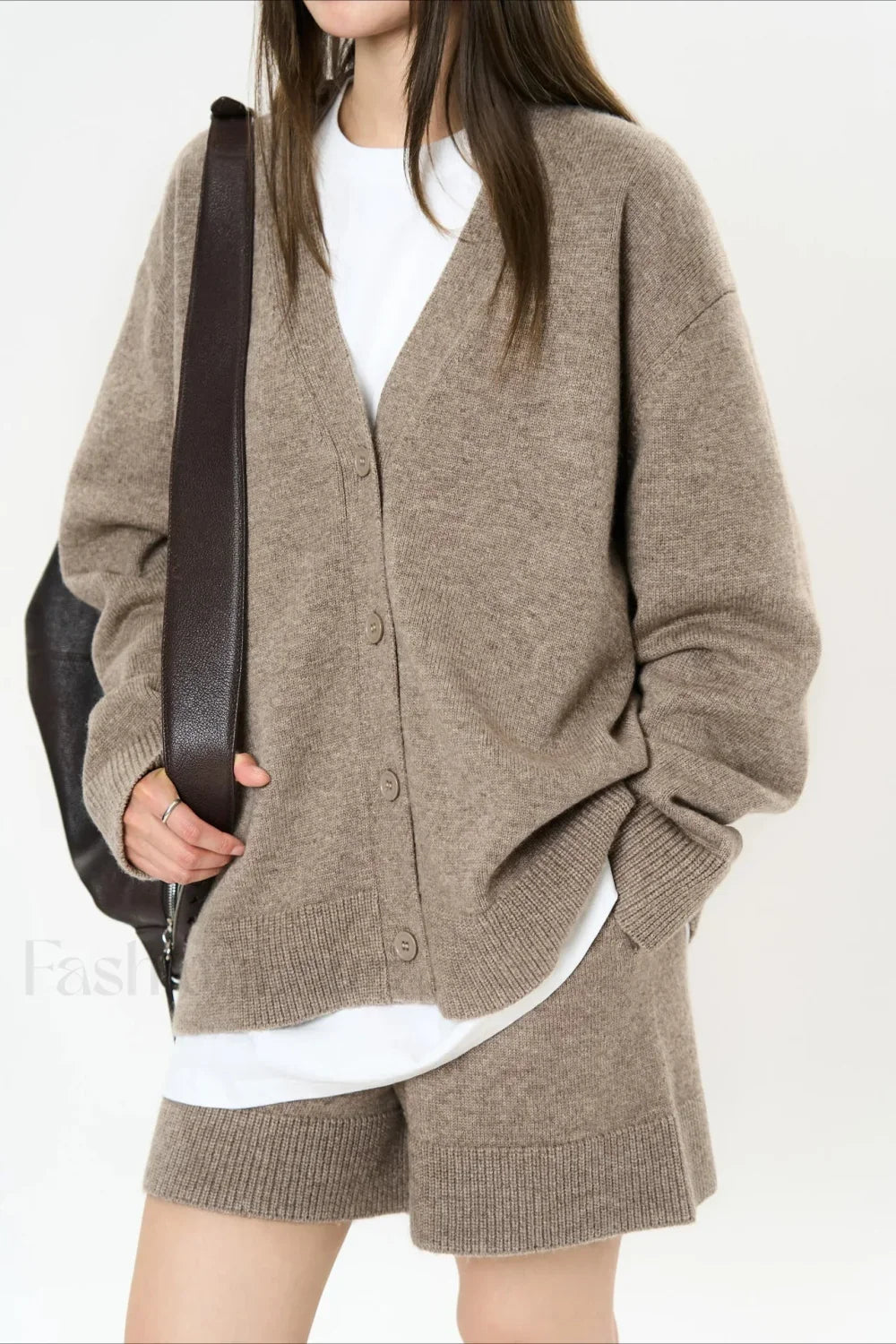 Solid Color V-neck Long Sleeve Cardigan