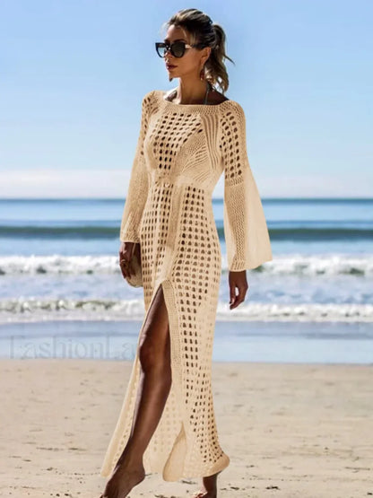 Solid Hollow Lace Up Slit Cut Cover Up