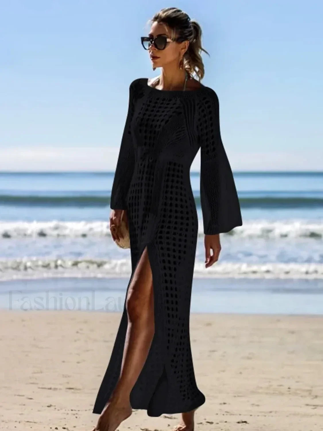Solid Hollow Lace Up Slit Cut Cover Up