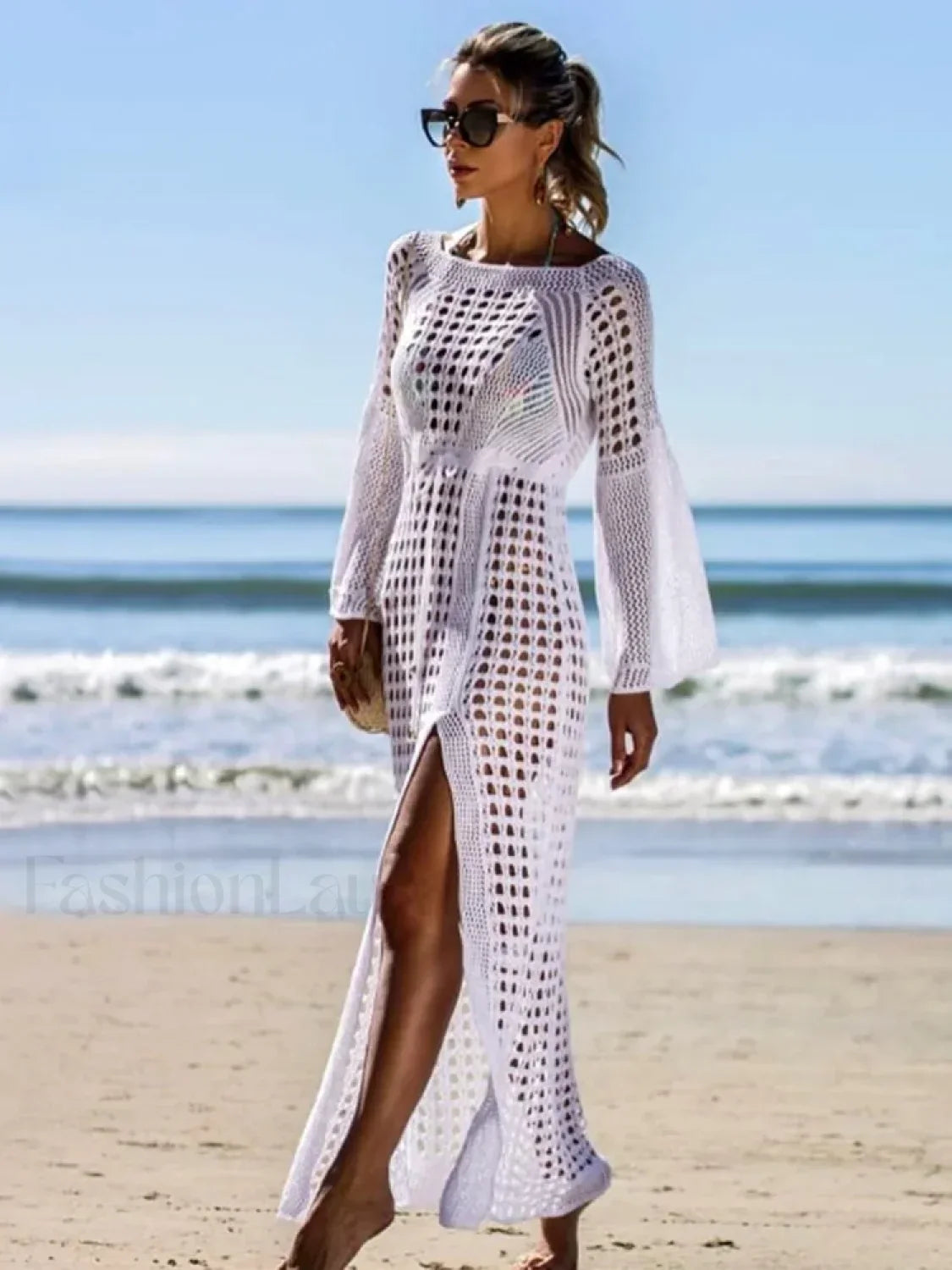 Solid Hollow Lace Up Slit Cut Cover Up