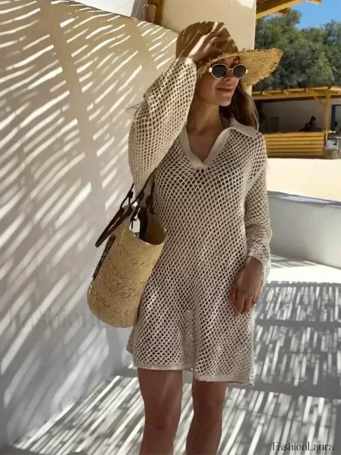 Solid Knit Hollow Out Cover Up
