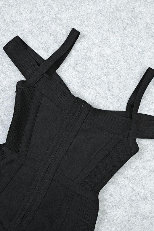 Classic Black Sweetheart Cold Shoulder Criss Cross Seam Bandage Mini Dress