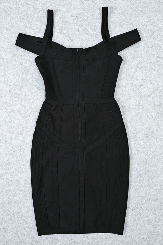 Classic Black Sweetheart Cold Shoulder Criss Cross Seam Bandage Mini Dress