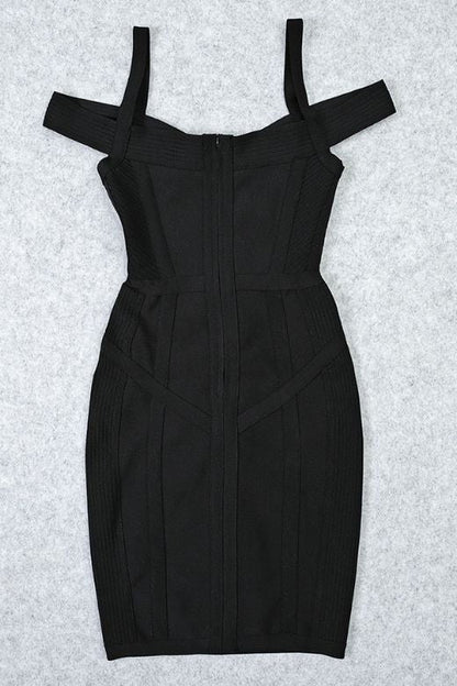 Classic Black Sweetheart Cold Shoulder Criss Cross Seam Bandage Mini Dress