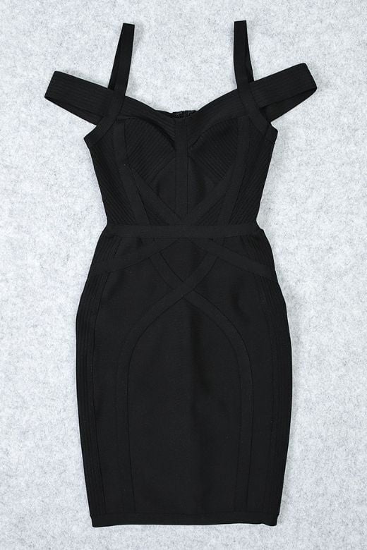 Classic Black Sweetheart Cold Shoulder Criss Cross Seam Bandage Mini Dress