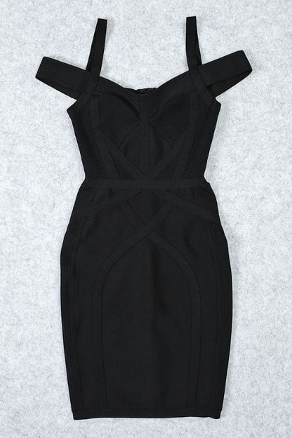 Classic Black Sweetheart Cold Shoulder Criss Cross Seam Bandage Mini Dress