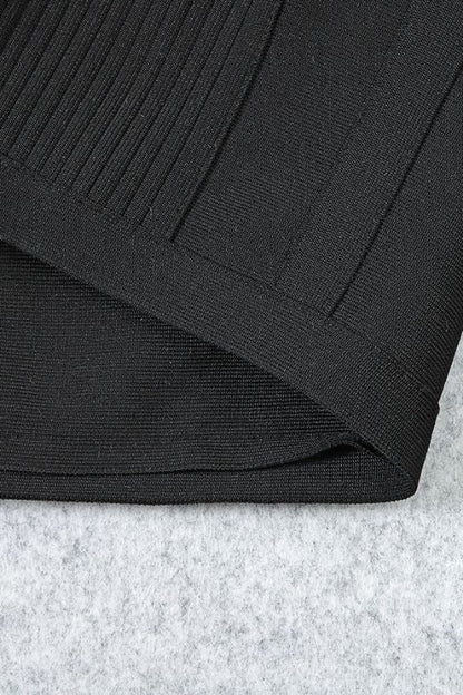 Classic Black Sweetheart Cold Shoulder Criss Cross Seam Bandage Mini Dress
