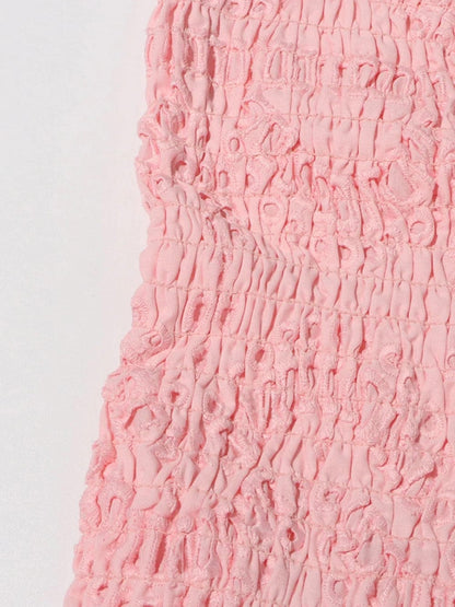Eyelet Embroidery Smocked Strapless Tiered Ruffle Mini Dress