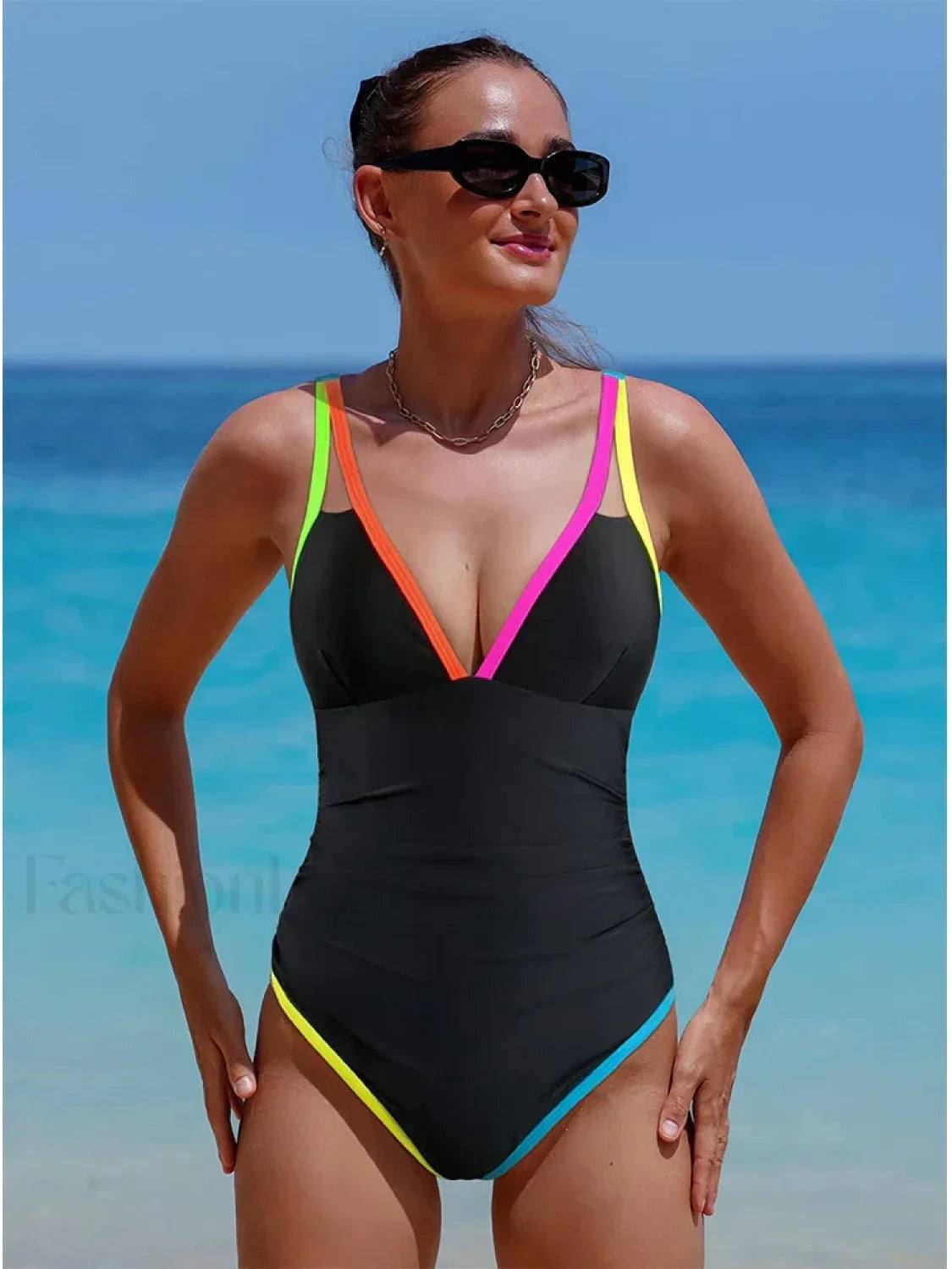 Spliced Contrast Backless One Piece