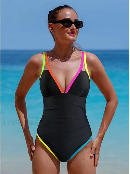 Spliced Contrast Backless One Piece