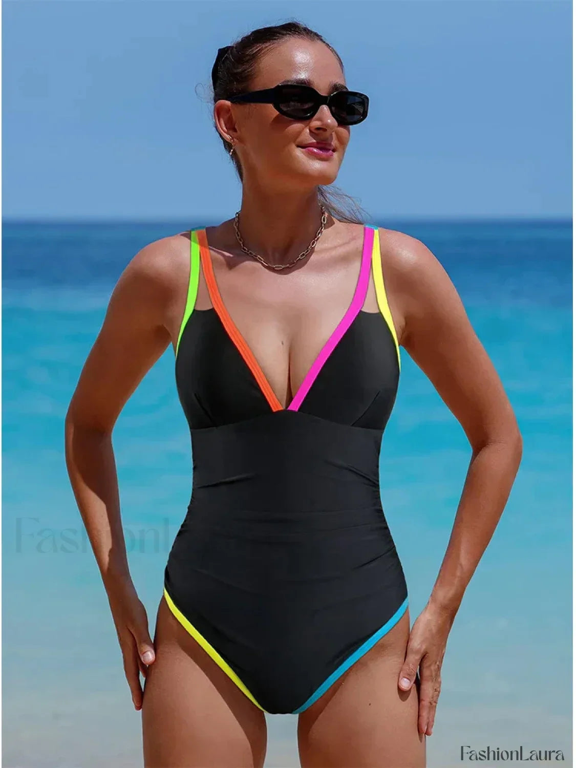 Spliced Contrast Backless One Piece