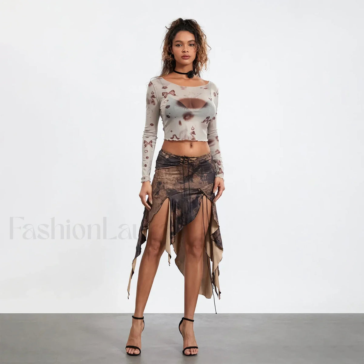 Split Tie-Up Midi Ruffle Skirt