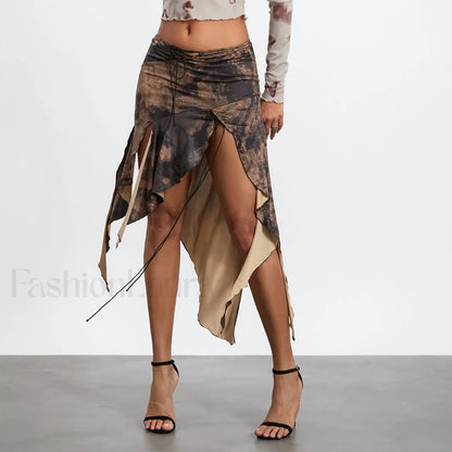 Split Tie-Up Midi Ruffle Skirt