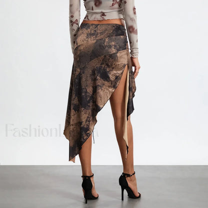 Split Tie-Up Midi Ruffle Skirt