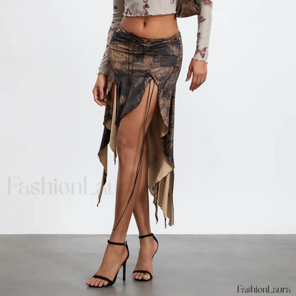 Split Tie-Up Midi Ruffle Skirt