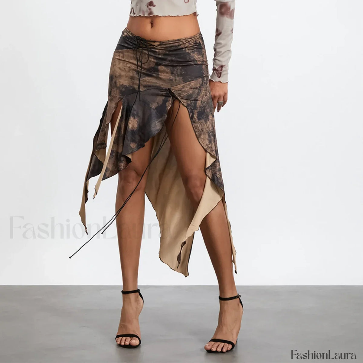 Split Tie-Up Midi Ruffle Skirt