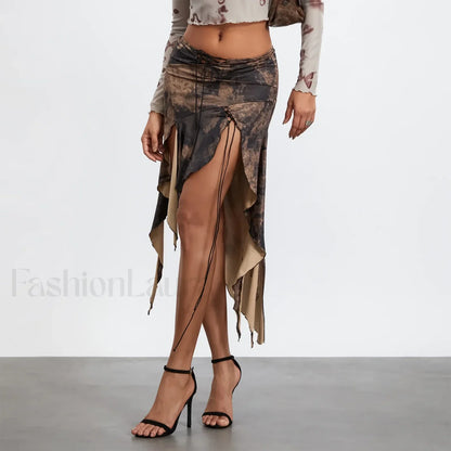 Split Tie-Up Midi Ruffle Skirt
