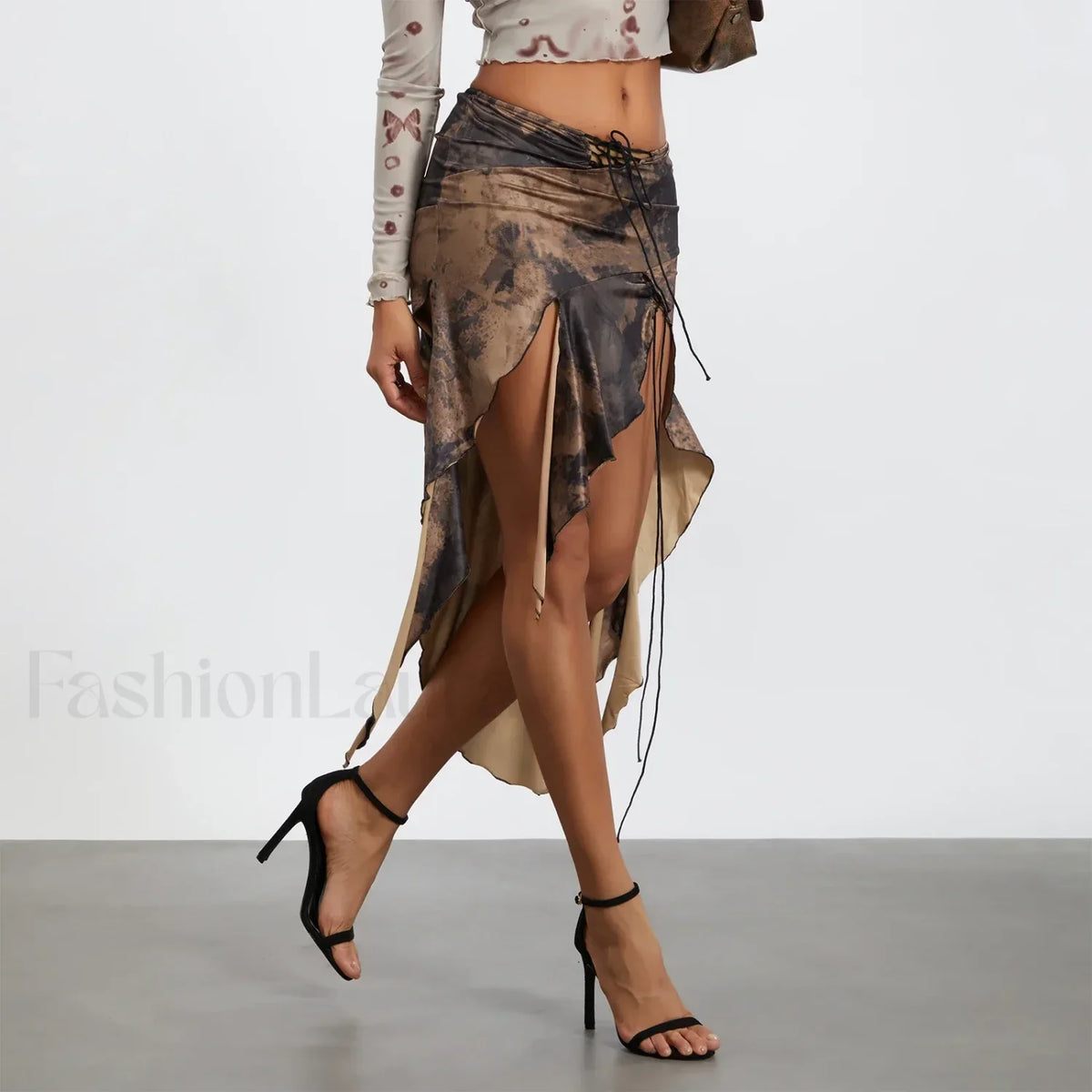 Split Tie-Up Midi Ruffle Skirt