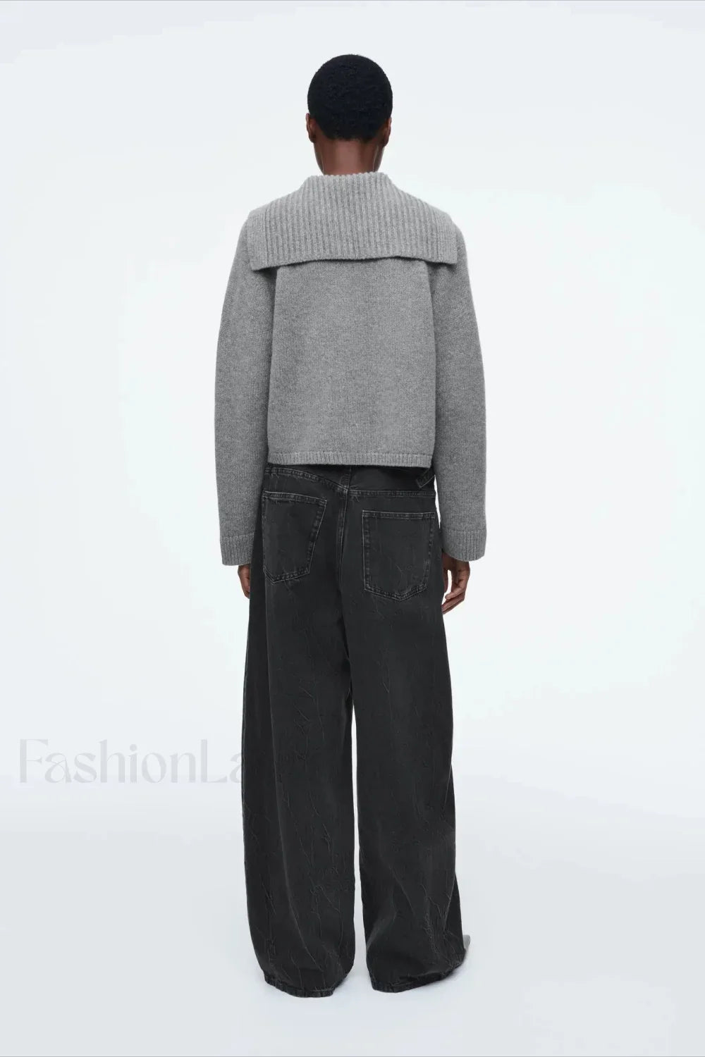 Spring Gray Crew-neck Knit Cardigan