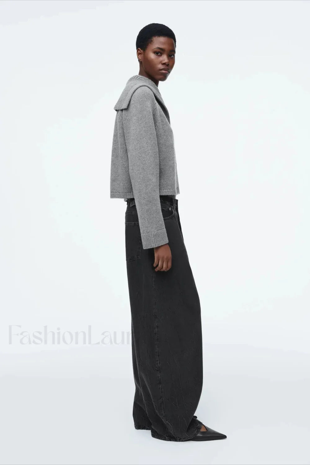 Spring Gray Crew-neck Knit Cardigan