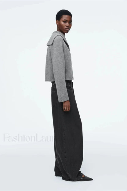 Spring Gray Crew-neck Knit Cardigan