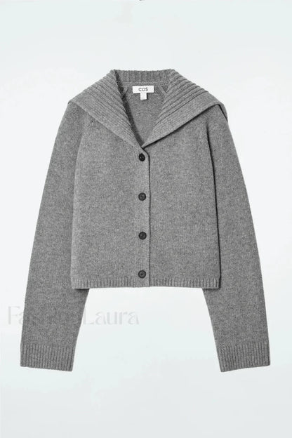 Spring Gray Crew-neck Knit Cardigan