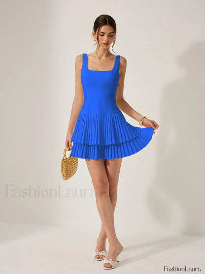 Square Neck Pleated Dress