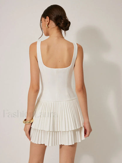 Square Neck Pleated Dress
