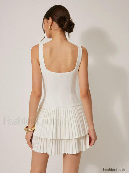 Square Neck Pleated Dress