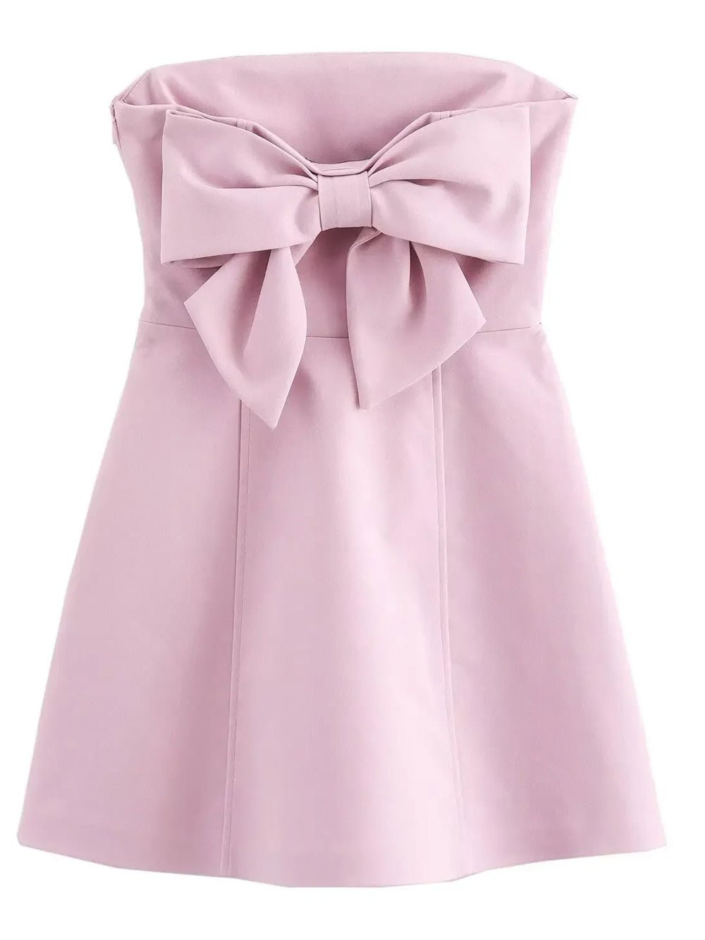Pink Strapless Large Bow Front Princess Seam A-Line Mini Dress