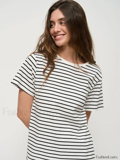 Striped Cotton Knitted Casual T-Shirt